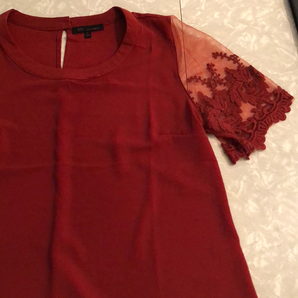 Rust crepe and lace Anthropologie blouse sz Large